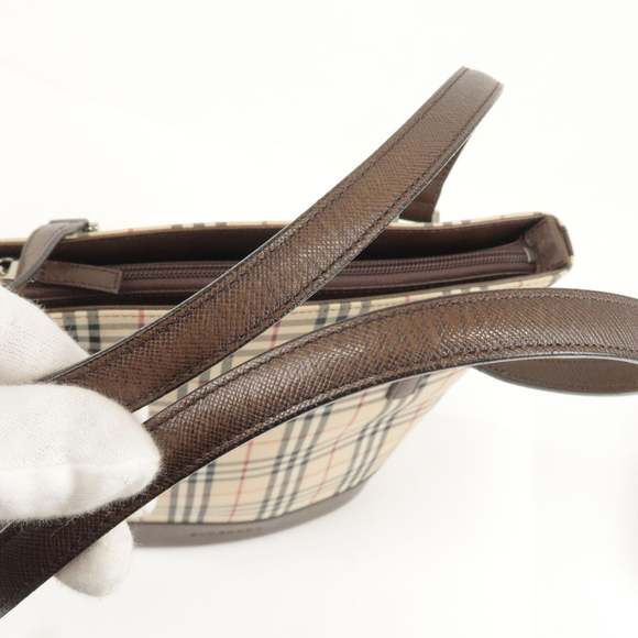 BURBERRY Canvas Leather Nova Plaid Tote Bag Beige Brown - Picture 8 of 16